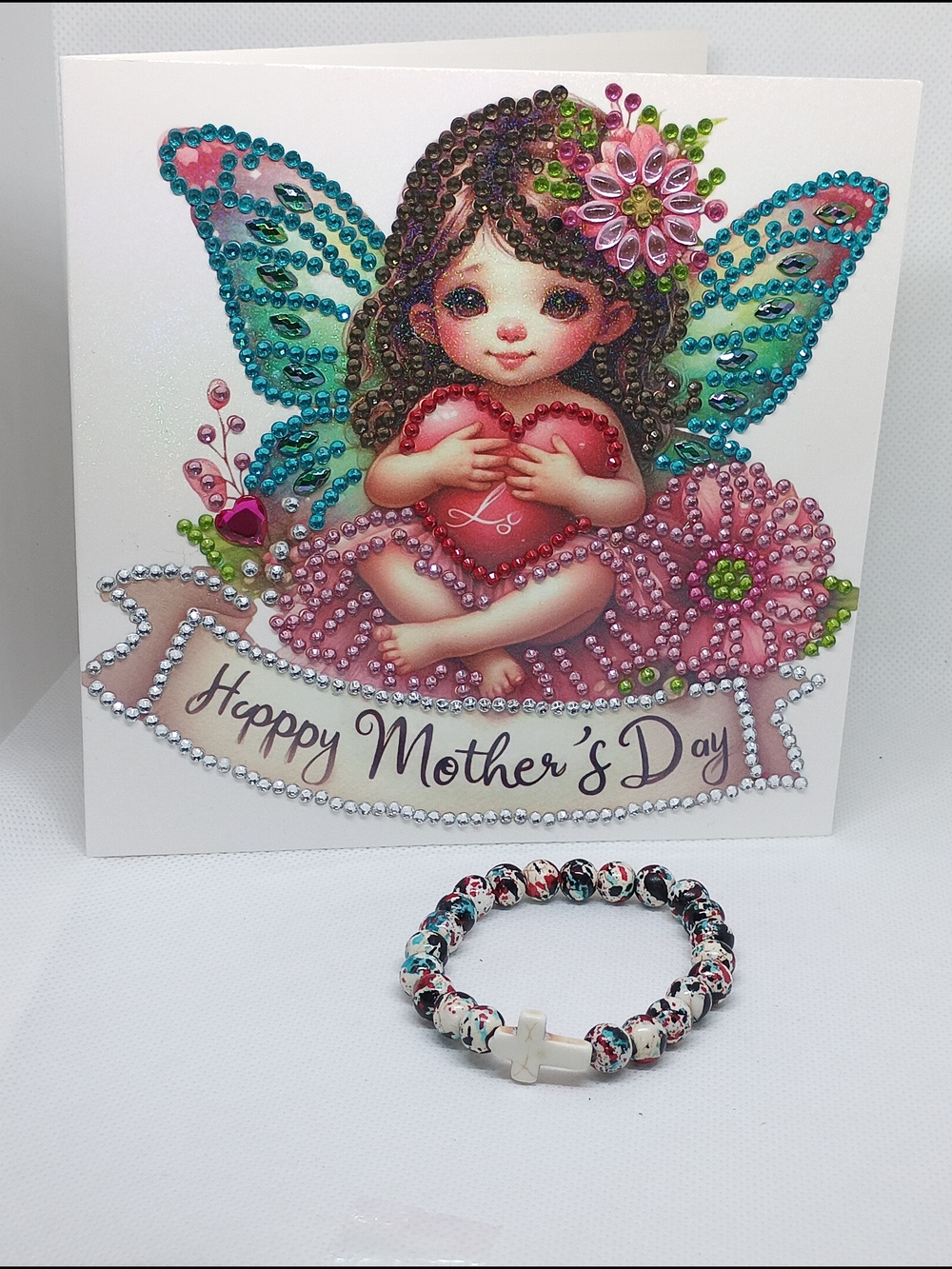 Handmade Mother's Day Card With A Cross Beaded Bracelet